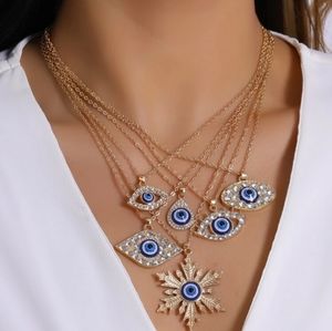 NEW GOLD EVIL EYE RHINESTONE NECKLACE